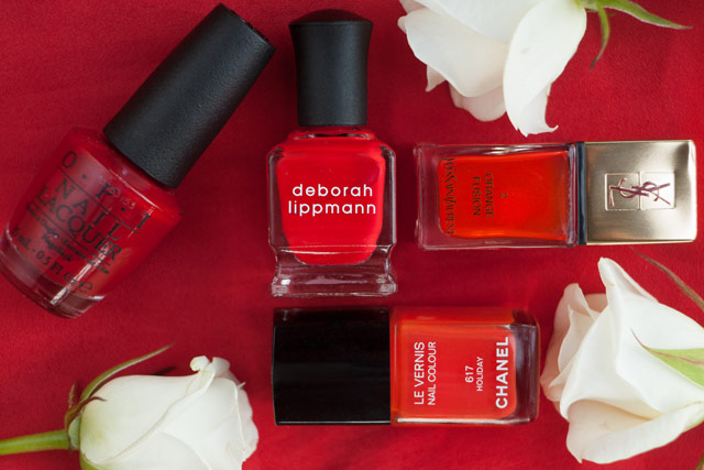 OPI Red Hot Rio Deborah Lippmann Footloose YSL Orange Fusion Chanel Holiday