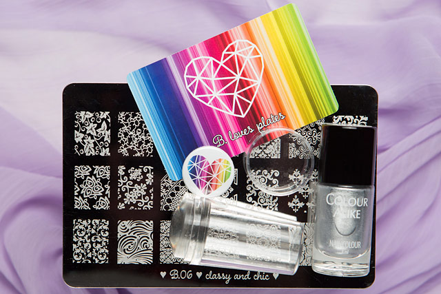 B. loves Plates | B.06 stamping plate | stamping nail polish BPL03 B. a Silver King | Crystal Clear stamper