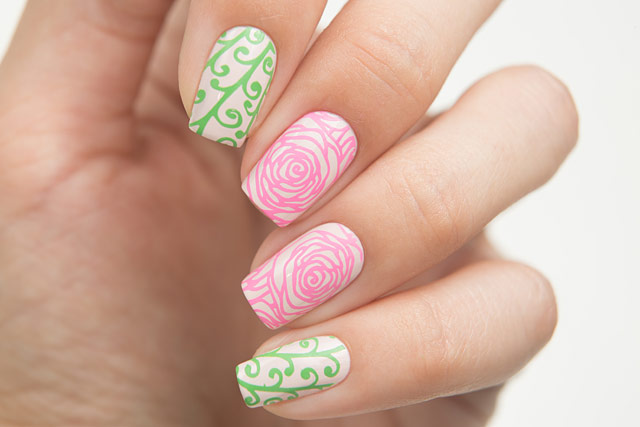 Lesly Plates LS-142 | China Glaze We Run This Beach | Dance Legend 7 Green 11 Pink Stamping collection