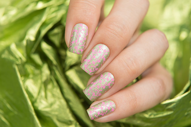 Lesly Plates LS-146 | A-England Symphony In Green And Gold | Dance Legend 11 Pink Stamping collection